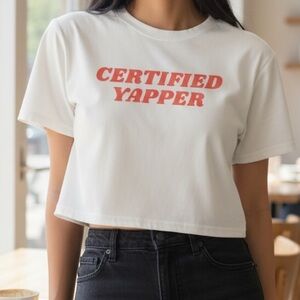 SHEIN White and Red Graphic Crop Top